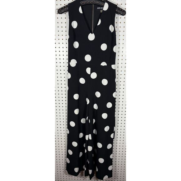 Karl Lagerfeld tie around waist polka dot jumpsuit size 2 - Picture 1 of 10